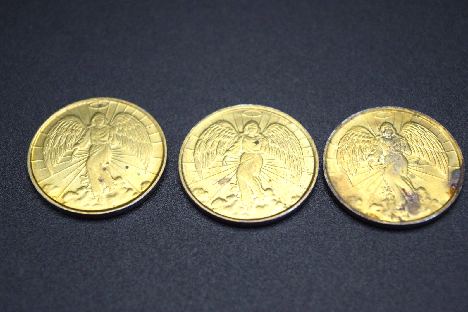 3 VTG Gold Tone Guardian Angel Religious Prayer Coins/Medallions Double Sided