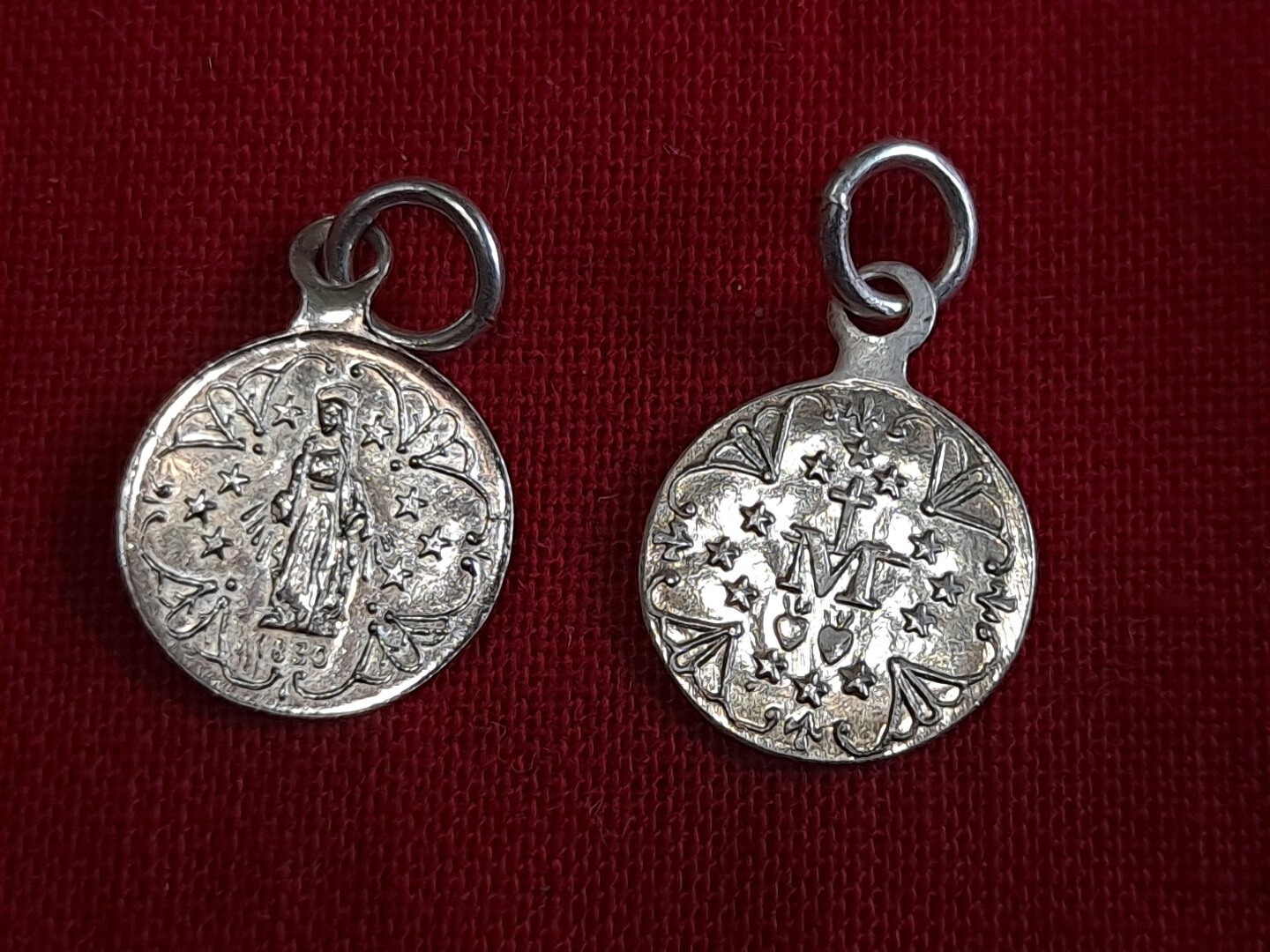 Antique Silver Tiny Miraculous Medal Of Mary 1920’s