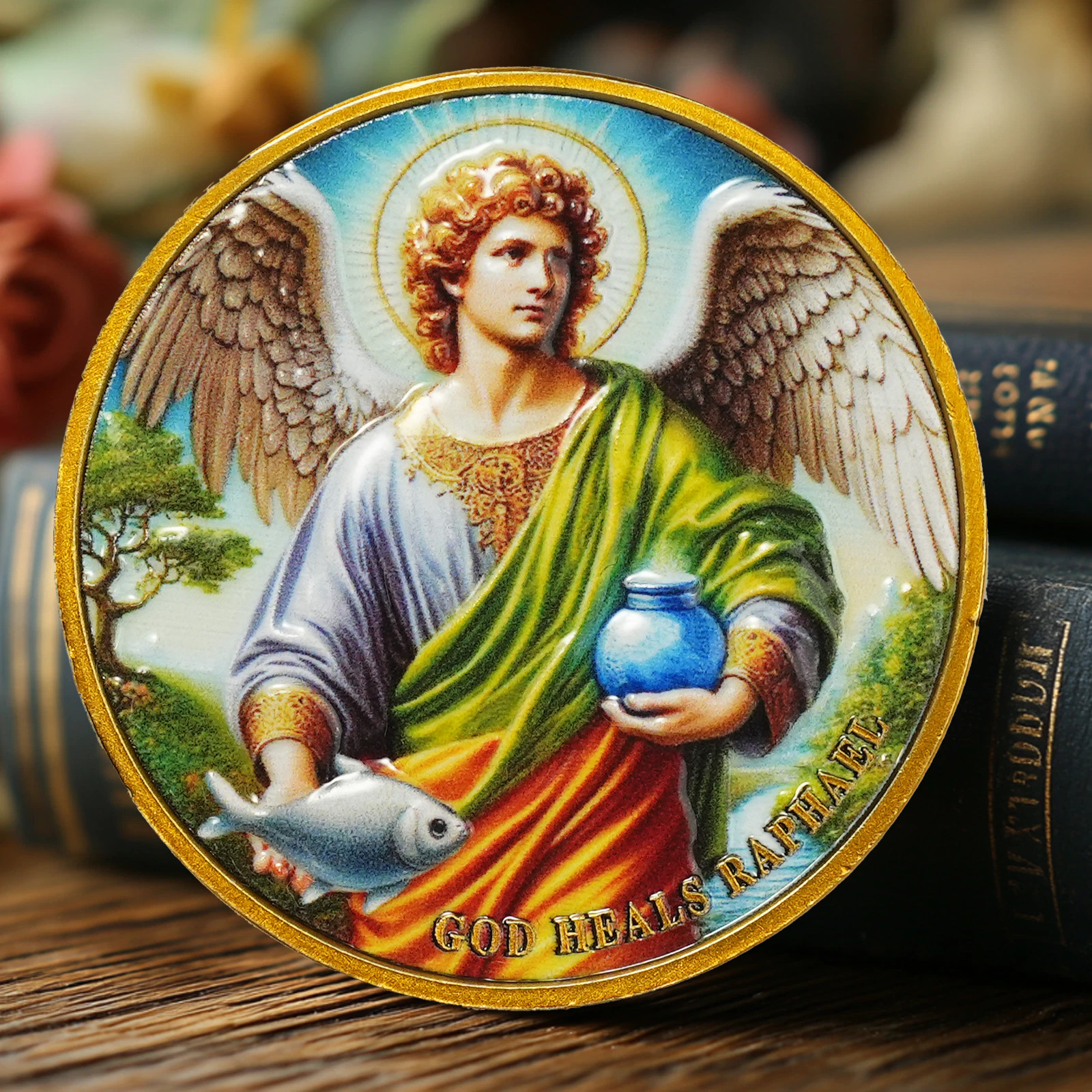 5pcs Archangel Raphael Challenge Coin – God Heals Raphael – Christian Verse Coin