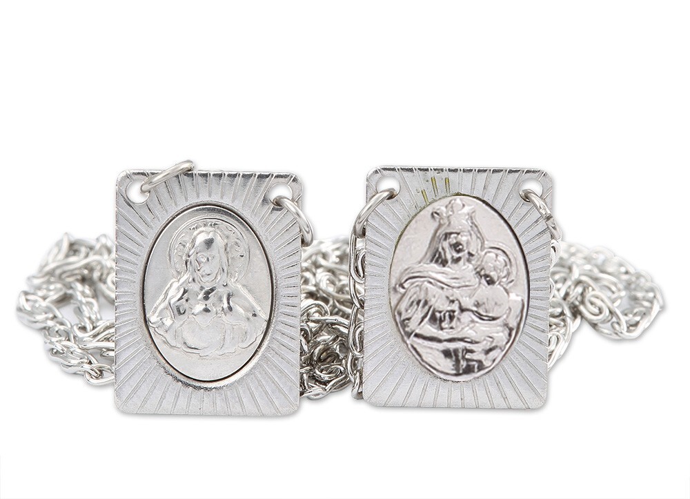 Stainless Steel Scapular, Sacred Heart of Jesus & Virgin of Mount Carmel Medal