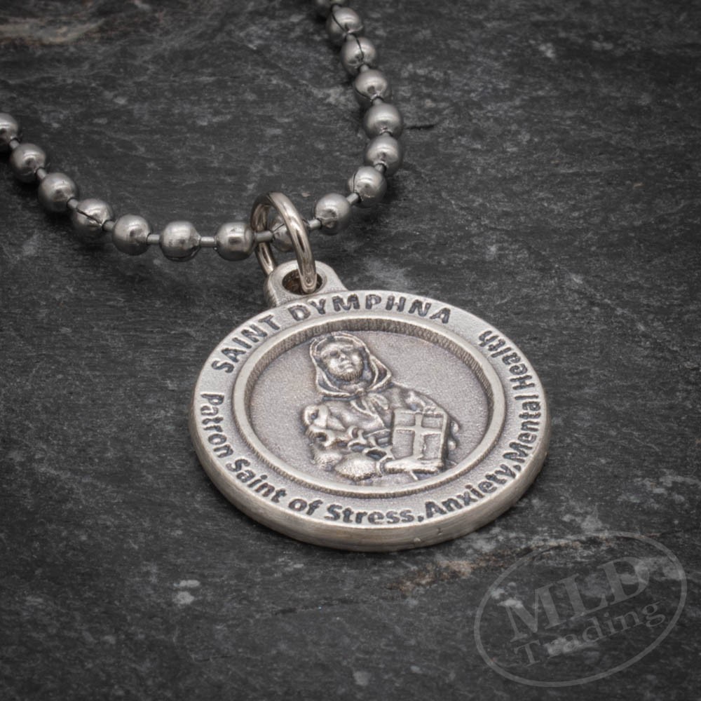 Saint St Dymphna Medal Pendant Necklace Made in Italy Patron of Stress & Anxiety
