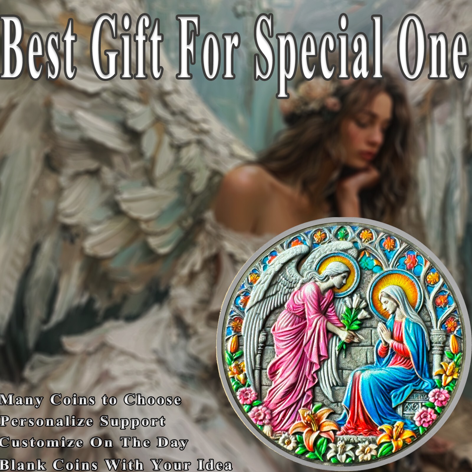 5pcs Christian Annunciation Challenge Coin Luke 1:49 Bible Verse Faith Coin Gift