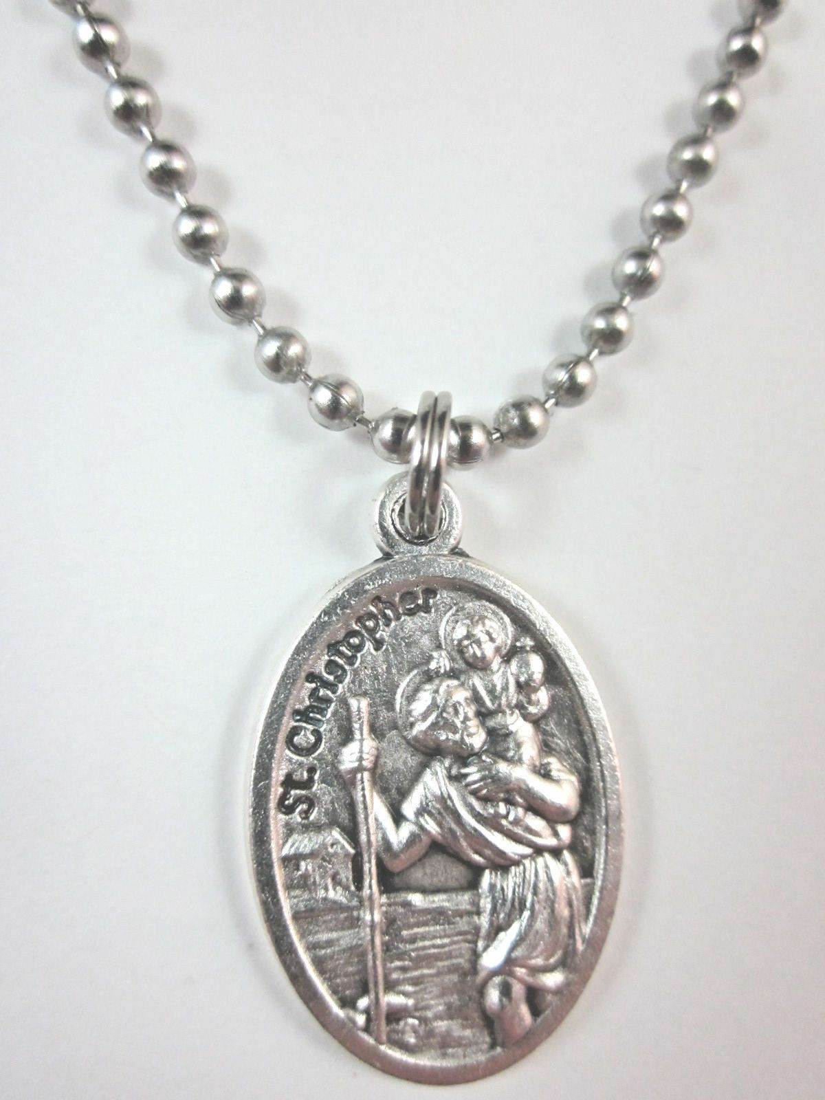 St Michael Archangel / St Christopher Medal Necklace 24″ Ball Chain Gift Box
