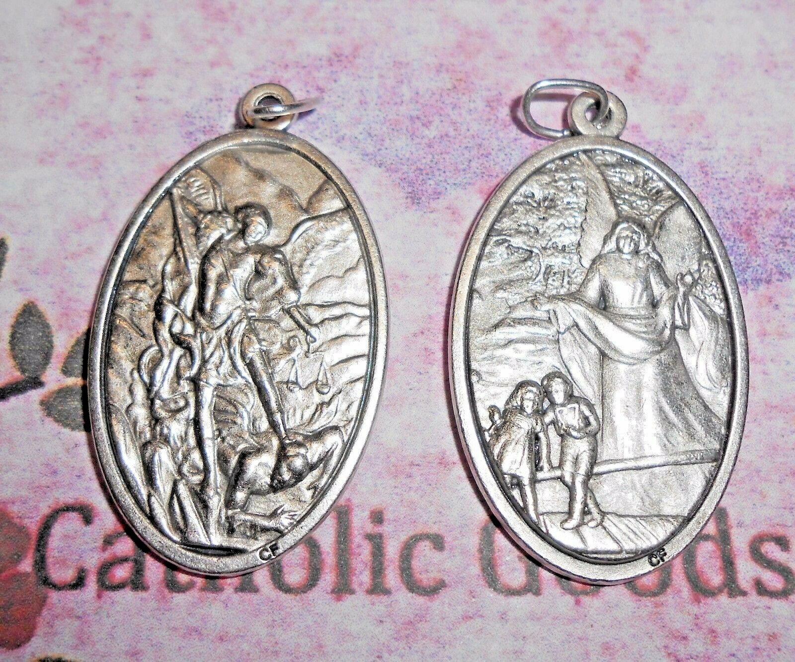 St. Saint Michael the Archangel + Guardian Angel -XL 1 3/4 inch Medal