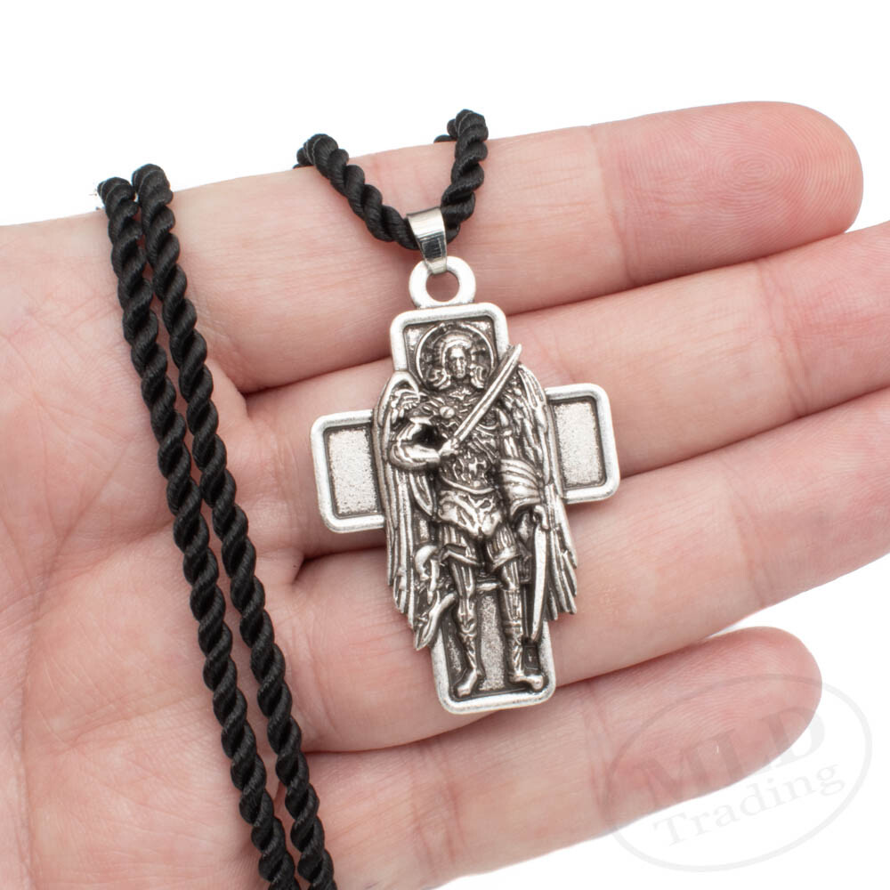 Archangel Patron Saint St Michael Battle Cross Pendant Necklace For Protection