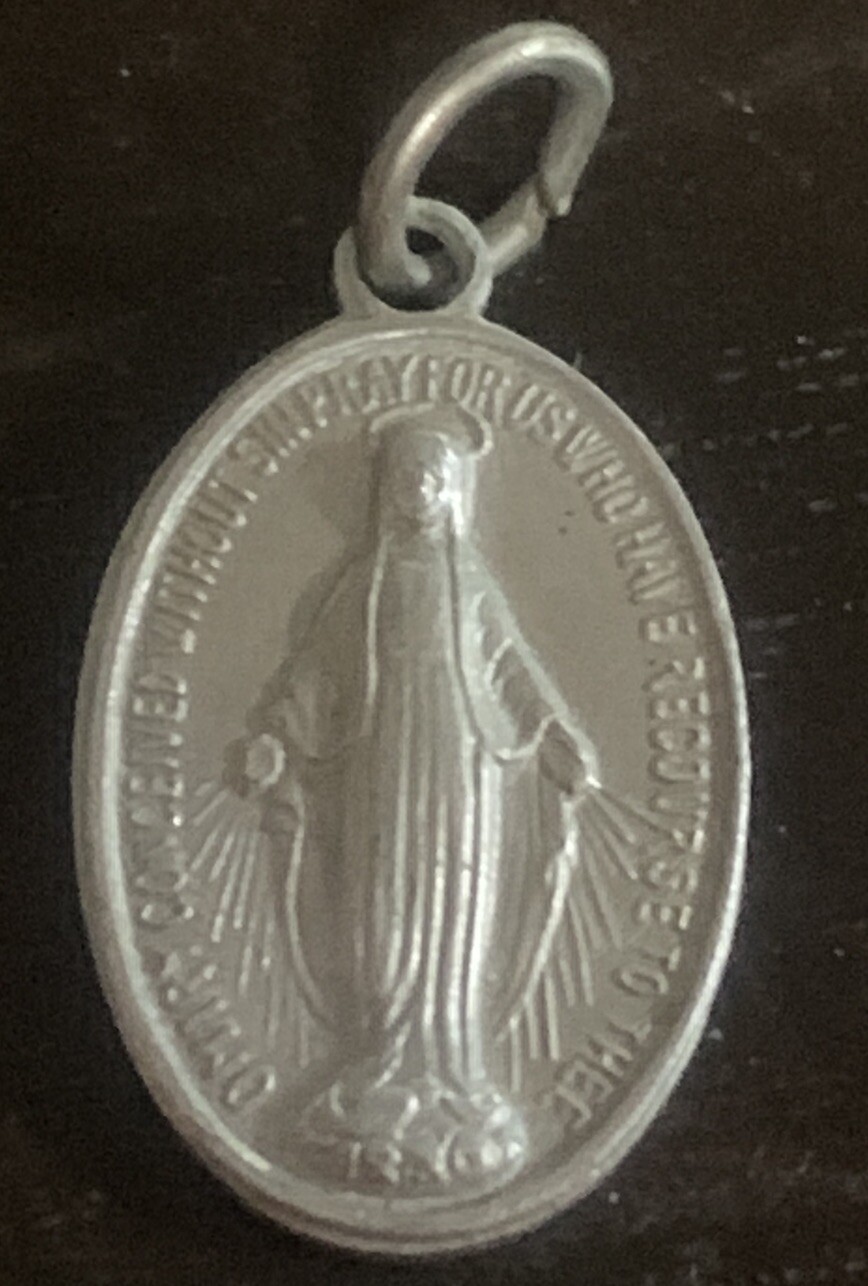 Vintage 1950s 1960’s Virgin O Mary Please Pray For Us Metal Necklace France