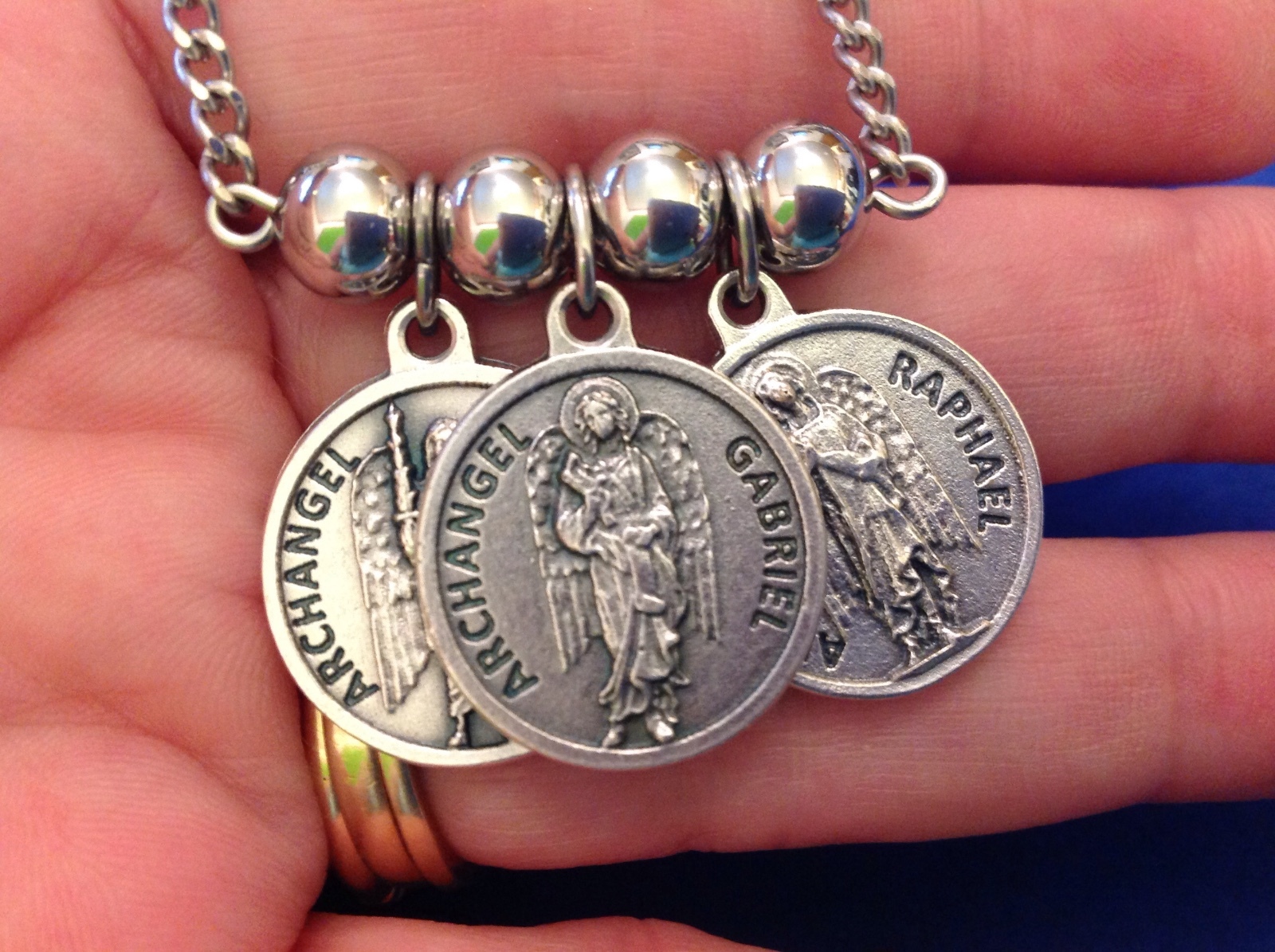 3 Archangel NECKLACE St Medals Michael Gabriel Raphael Saint Prayers