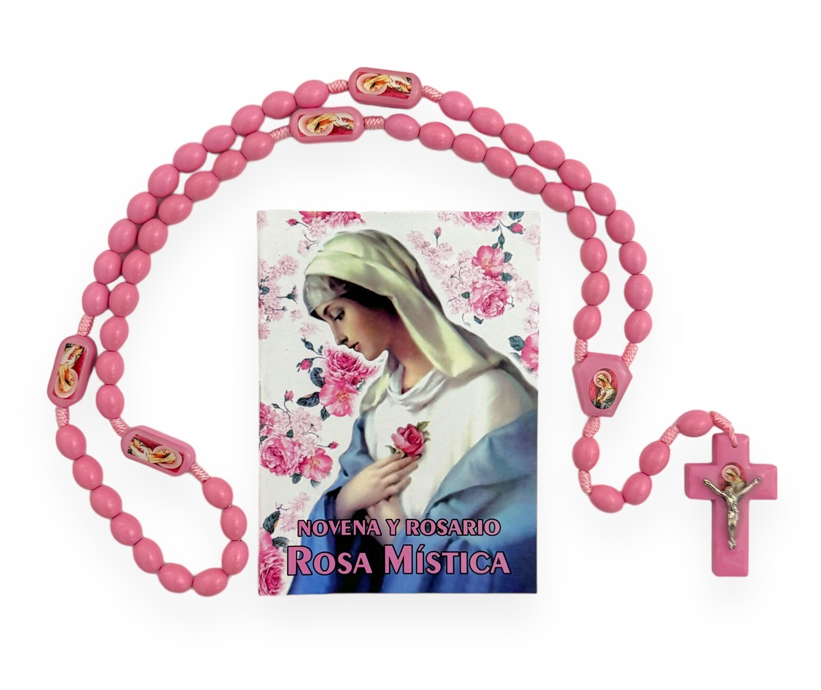 Novena Y Rosario Rosa Mistica Libro Spanish Book Mystic Rose Pink Wood Rosary