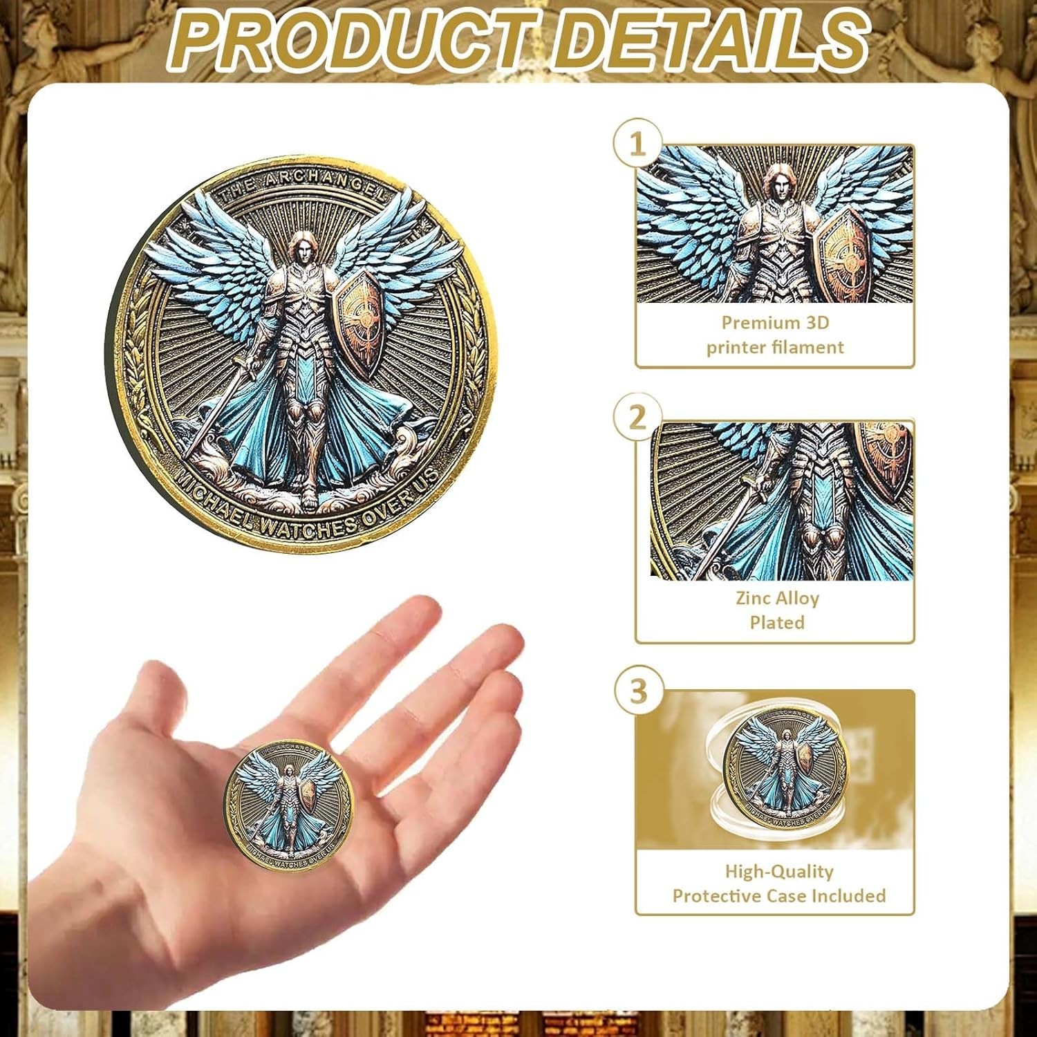 Archangel Michael Challenge Coin with Psalm 91:10-11 – Inspirational Religious C