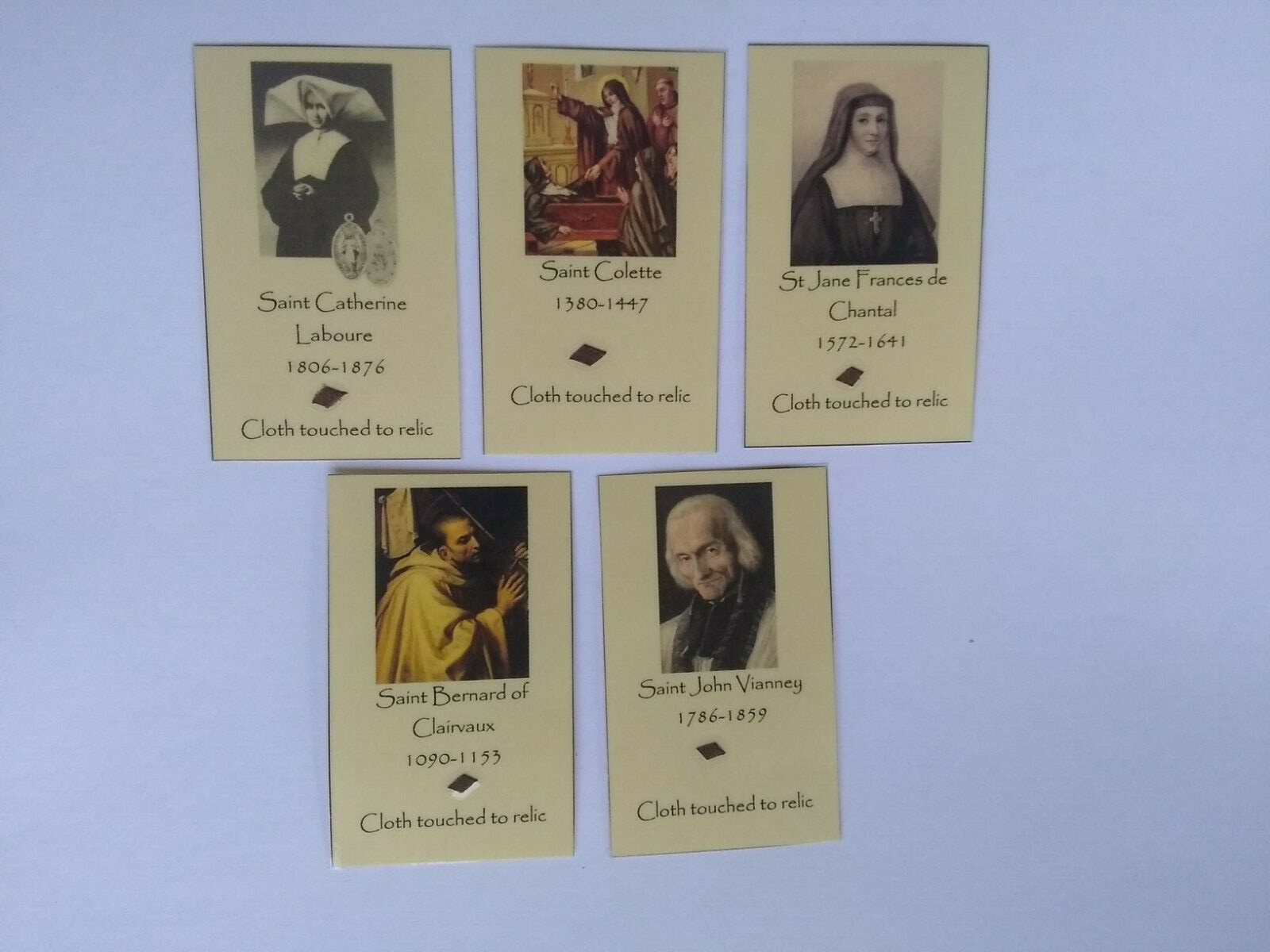 Catholic homemade relic holy card lot Saint Bernard St John Vianney Collette