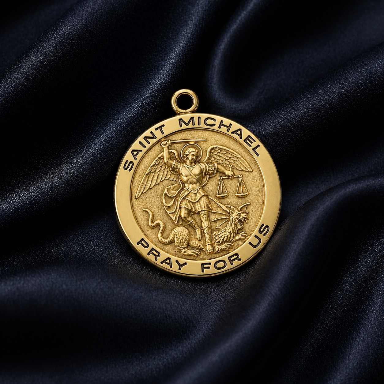 Gold Plated Sterling Medals St. Michael Pray For Us Round Jewelry Pendant