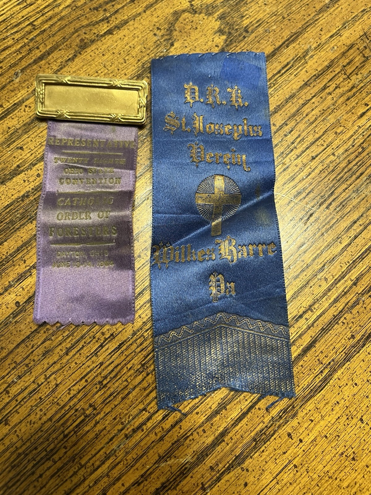 Vintage 1950s-60s Lot Of 2 Faternal Catholic Church Ribbons