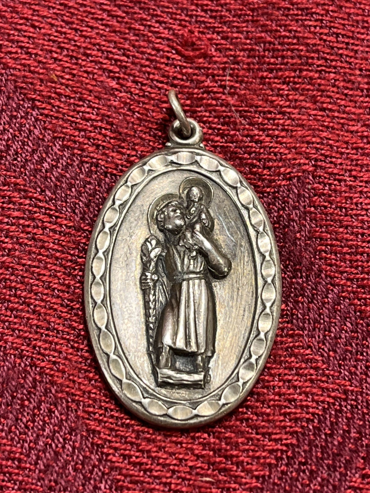 Vintage Sterling Silver Religious Saint Christopher Medal 1.5″ — 3062