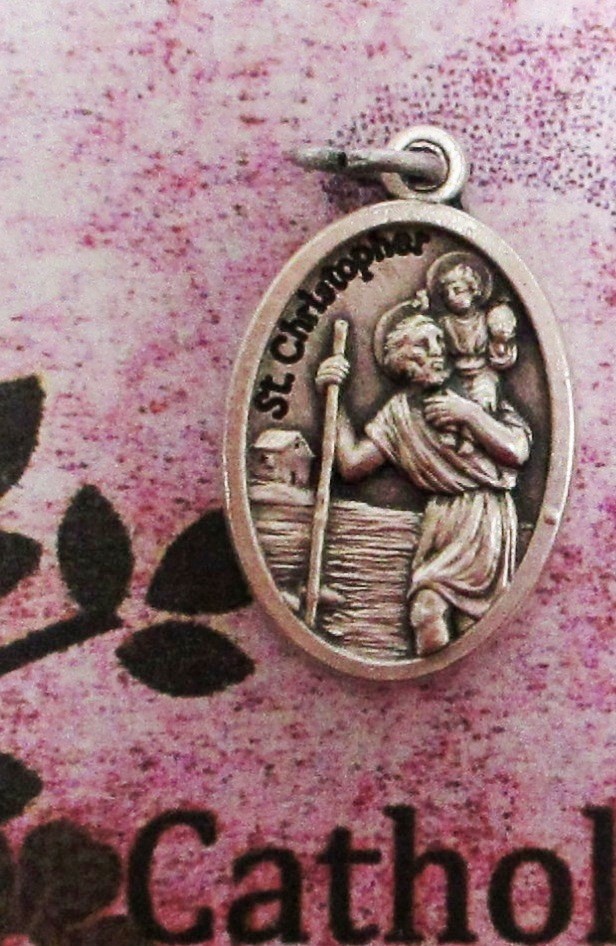 Saint St Christopher + Pray for Us – Ox Die Cast Silver Tone Italian 1″ Medal