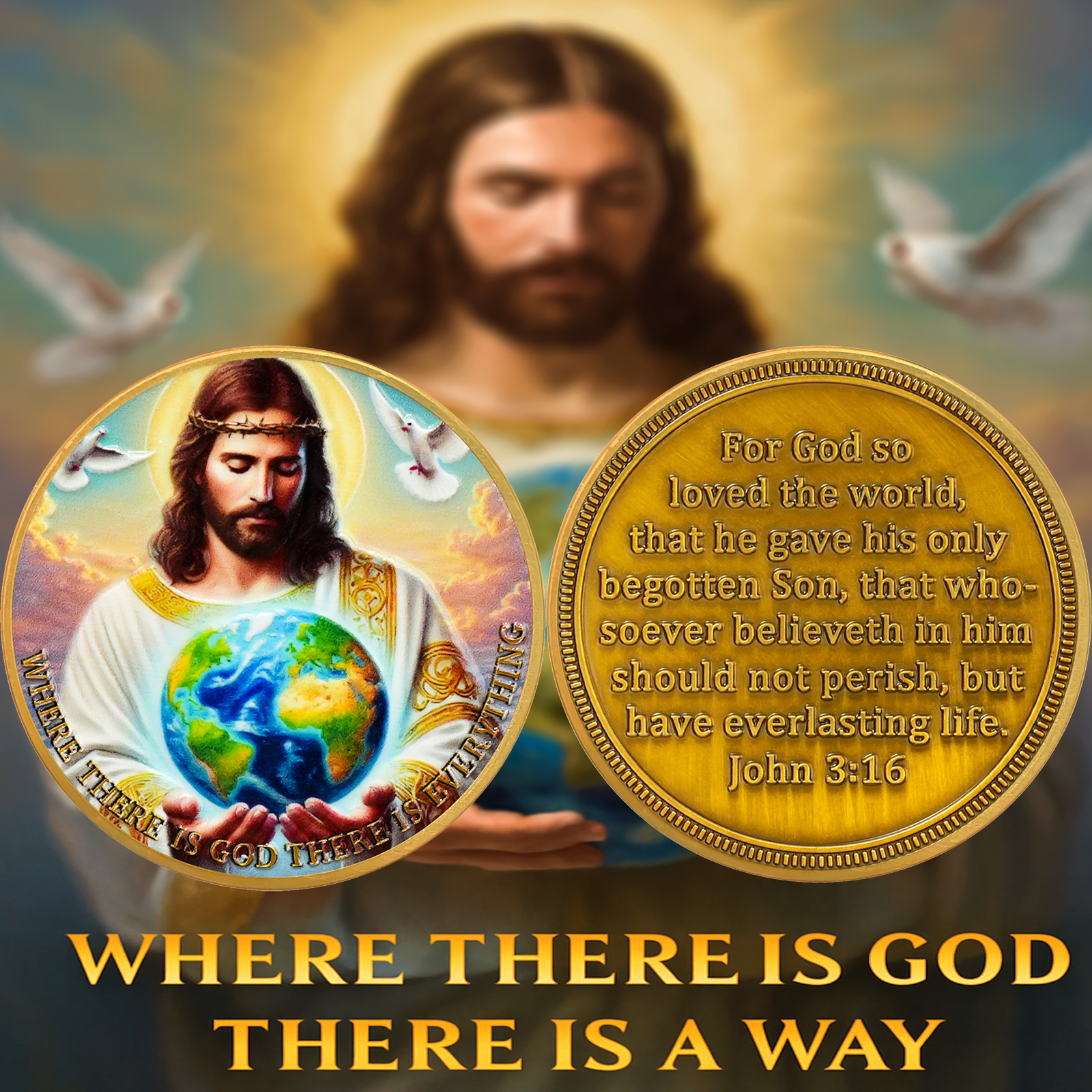 5pc Christian Coin Jesus’s Protection John 3:16 Bible Verse Religious Faith Gift