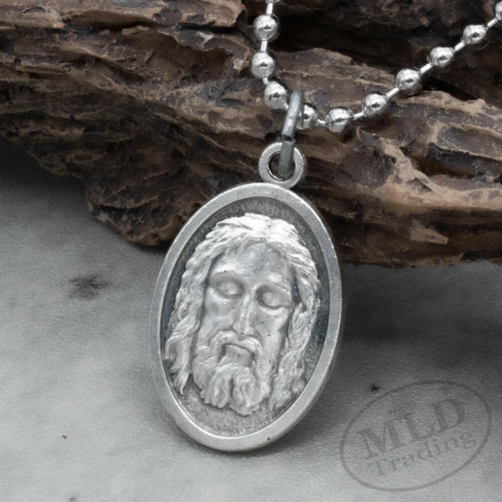 Holy Face Of Jesus Have Mercy On Us Medal Pendant Necklace Italy w 24 Ball Chain
