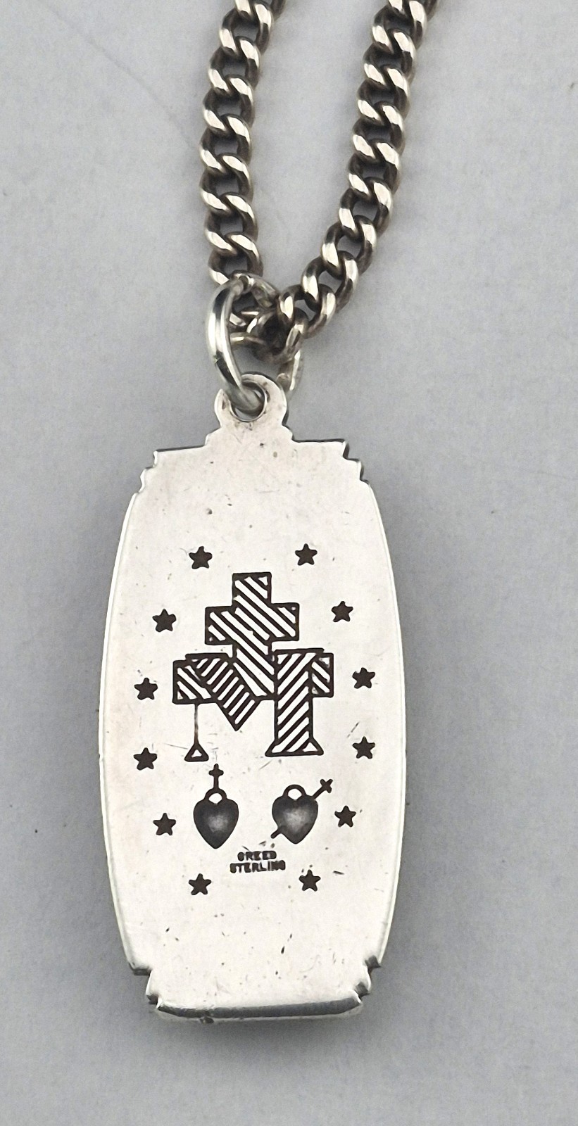 Vintage Holy Mary Creed Sterling Silver Charm Medal Pendant 25″ Chain Necklace