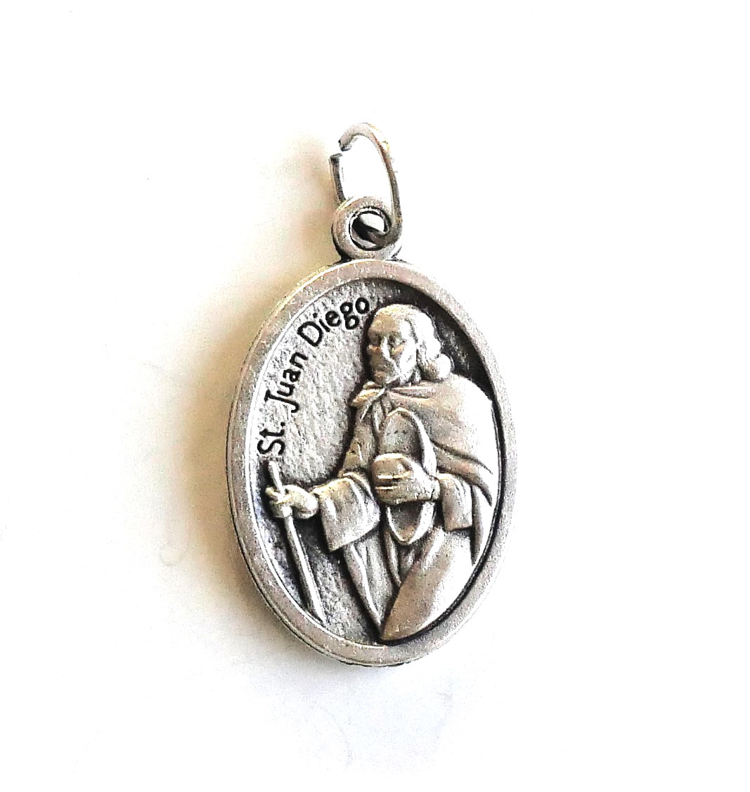 Guadalupe / Juan Diego Silver Tone Medal Pendant 7/8″ x 5/8″