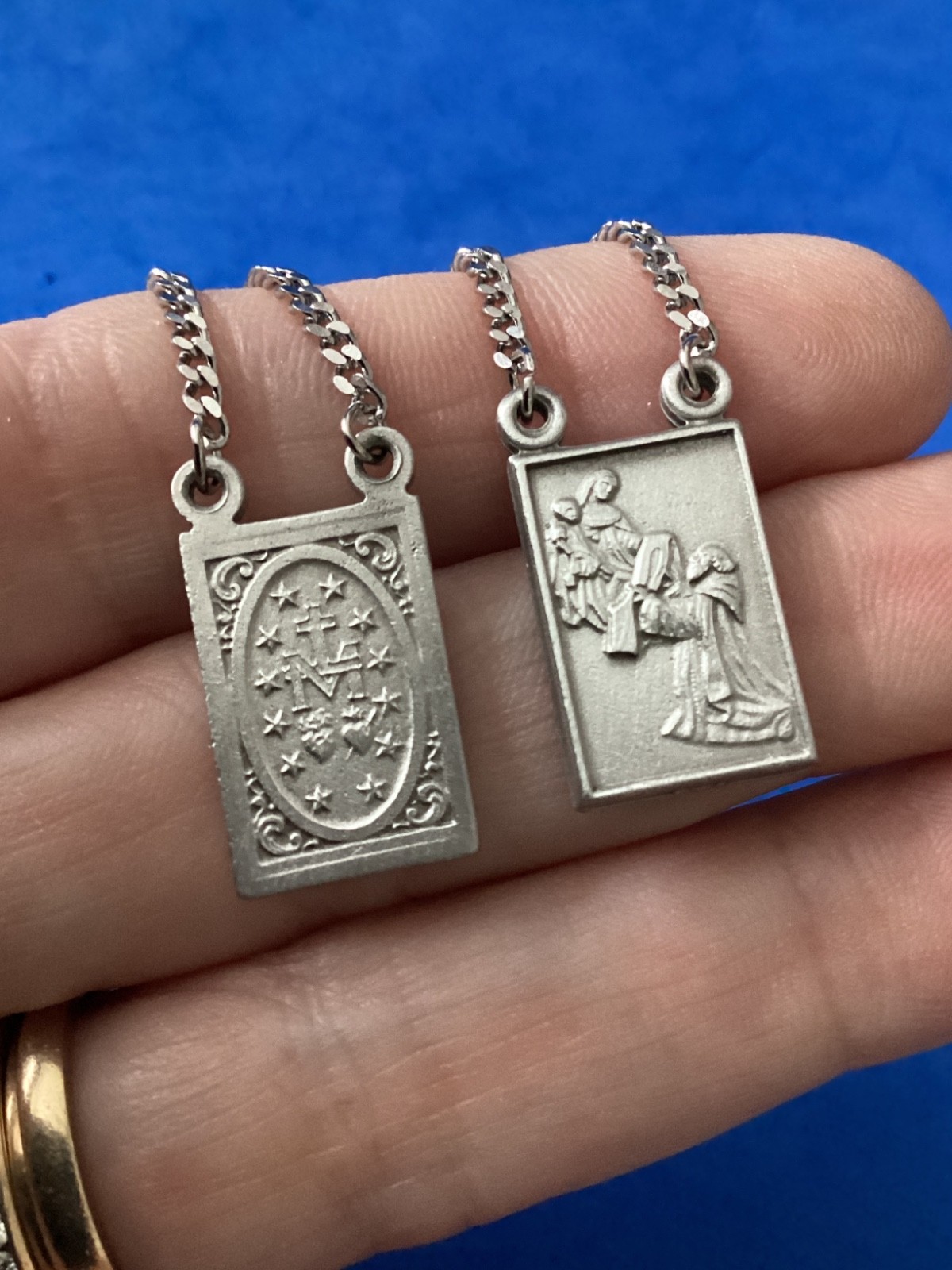 Rare Pewter SCAPULAR SACRED HEART Miraculous Mary’s Promise Stainless Steel