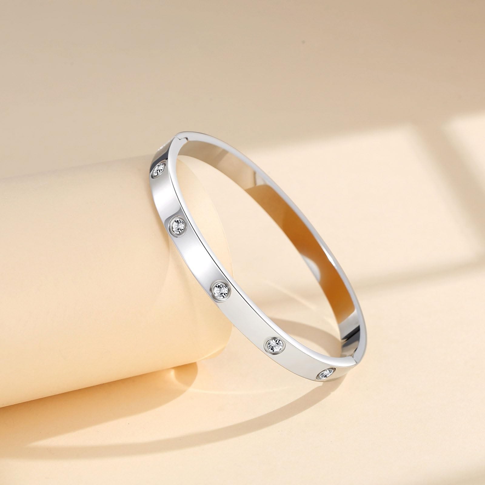 2Pcs 18K Gold-Plated Love Bangle Bracelets set for Women, Stainless Steel Cub…