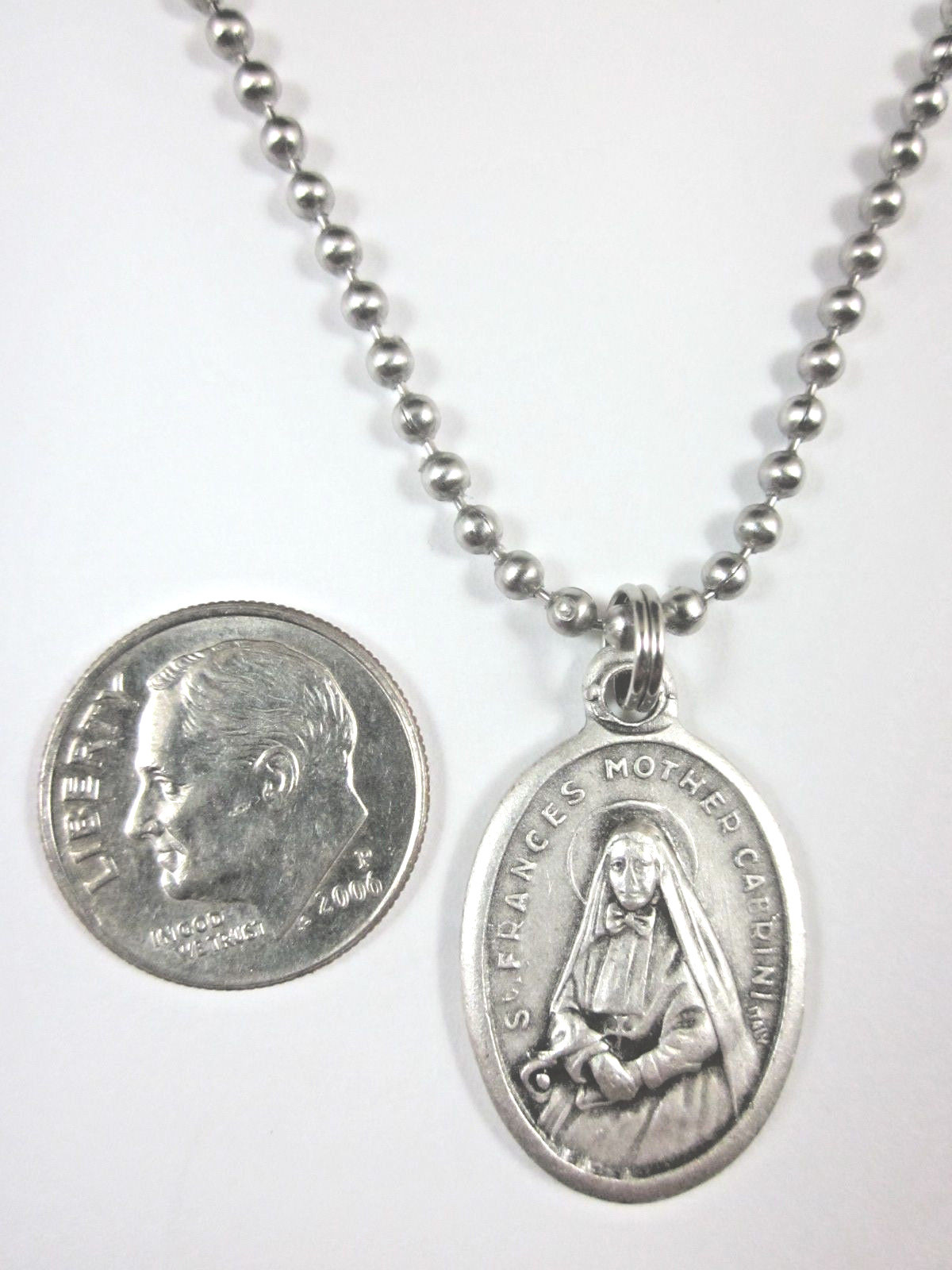 St Frances Cabrini /St Francis Xavier Medal Pendant Necklace 24″ Ball Chain