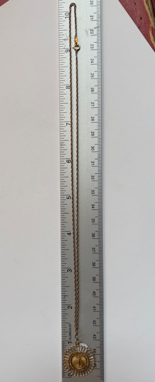 Vintage A Co 14K Gold Miraculous Mary Medal Pendant on 18″ 10K Gold Chain 1960s