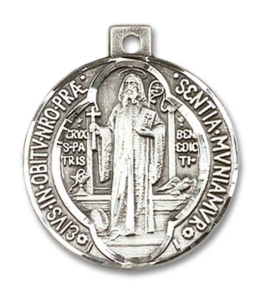 Sterling Silver St Benedict Protection Pendant Necklace 18″Chain Set w/ Gift Box