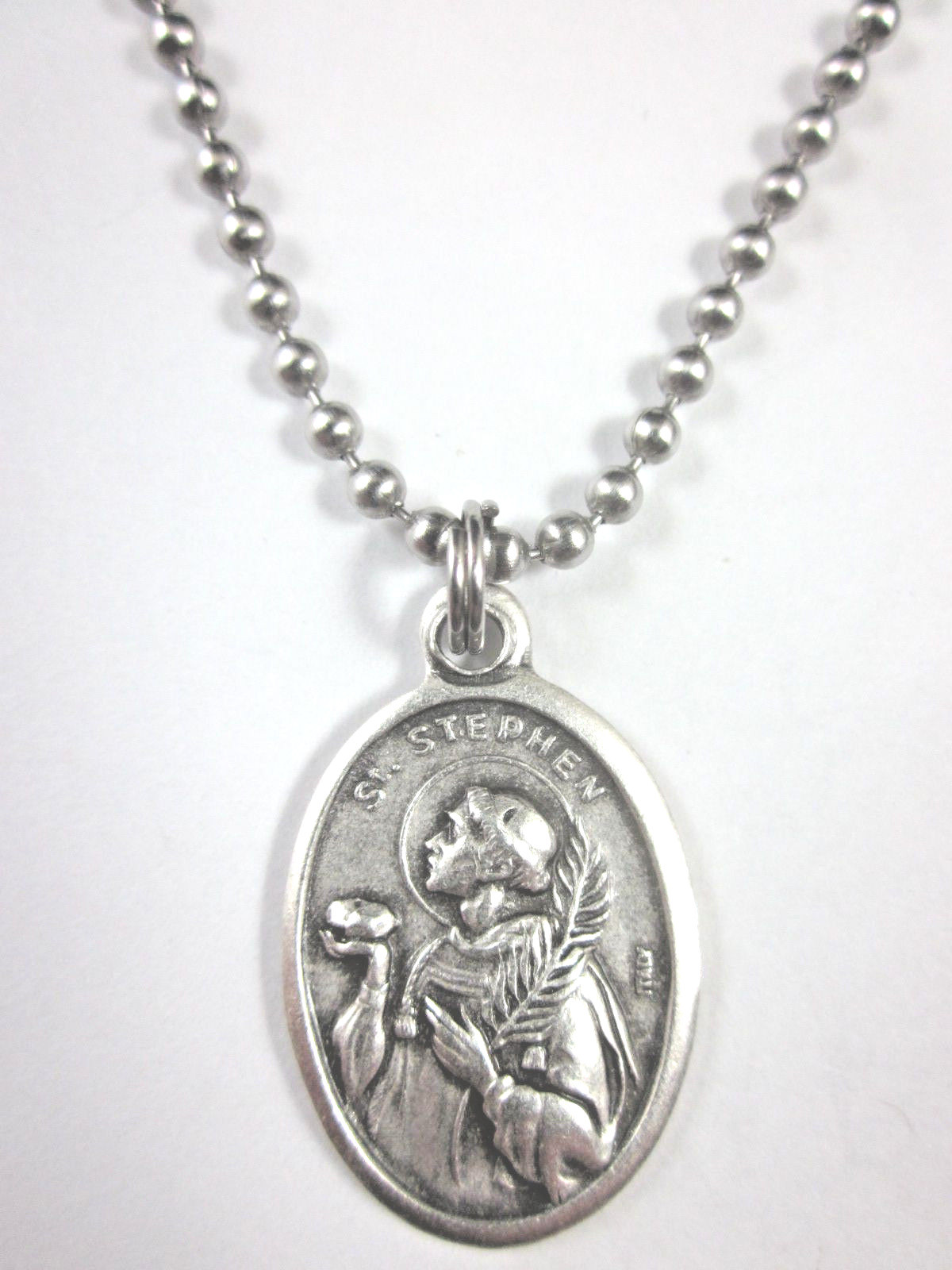 St Stephen Medal Italy Pendant Necklace 24″ Ball Chain Gift Box & Prayer Card