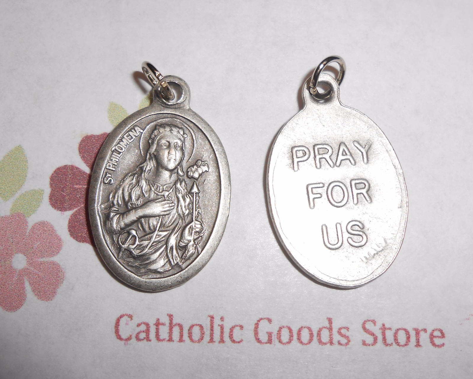 St Philomena / Pray for Us – Antique Silver tone – Italian 1 inch Medal