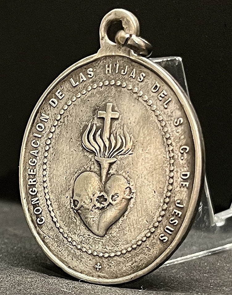 Spain 1900´ antique Daughters of Sacred Heart of Jesus silver catholic medal