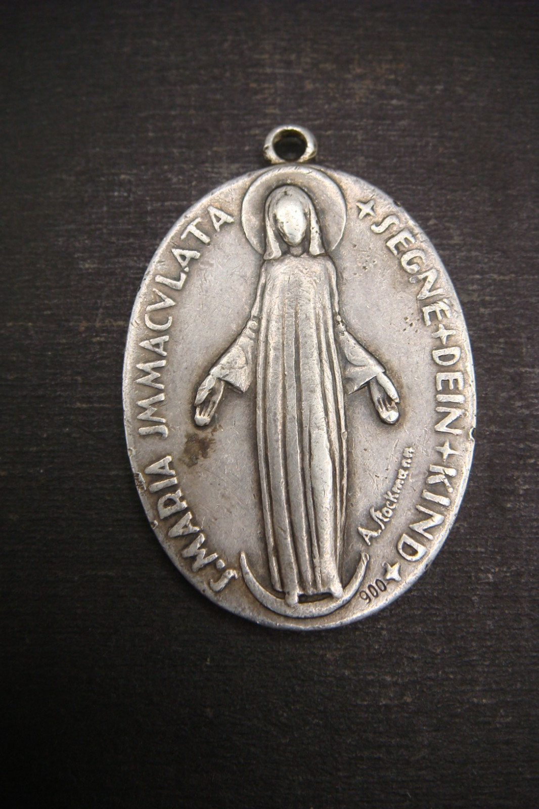Vintage Swiss 900 Silver Religious Medal Sacred Heart Virgin Mary A Stockmann