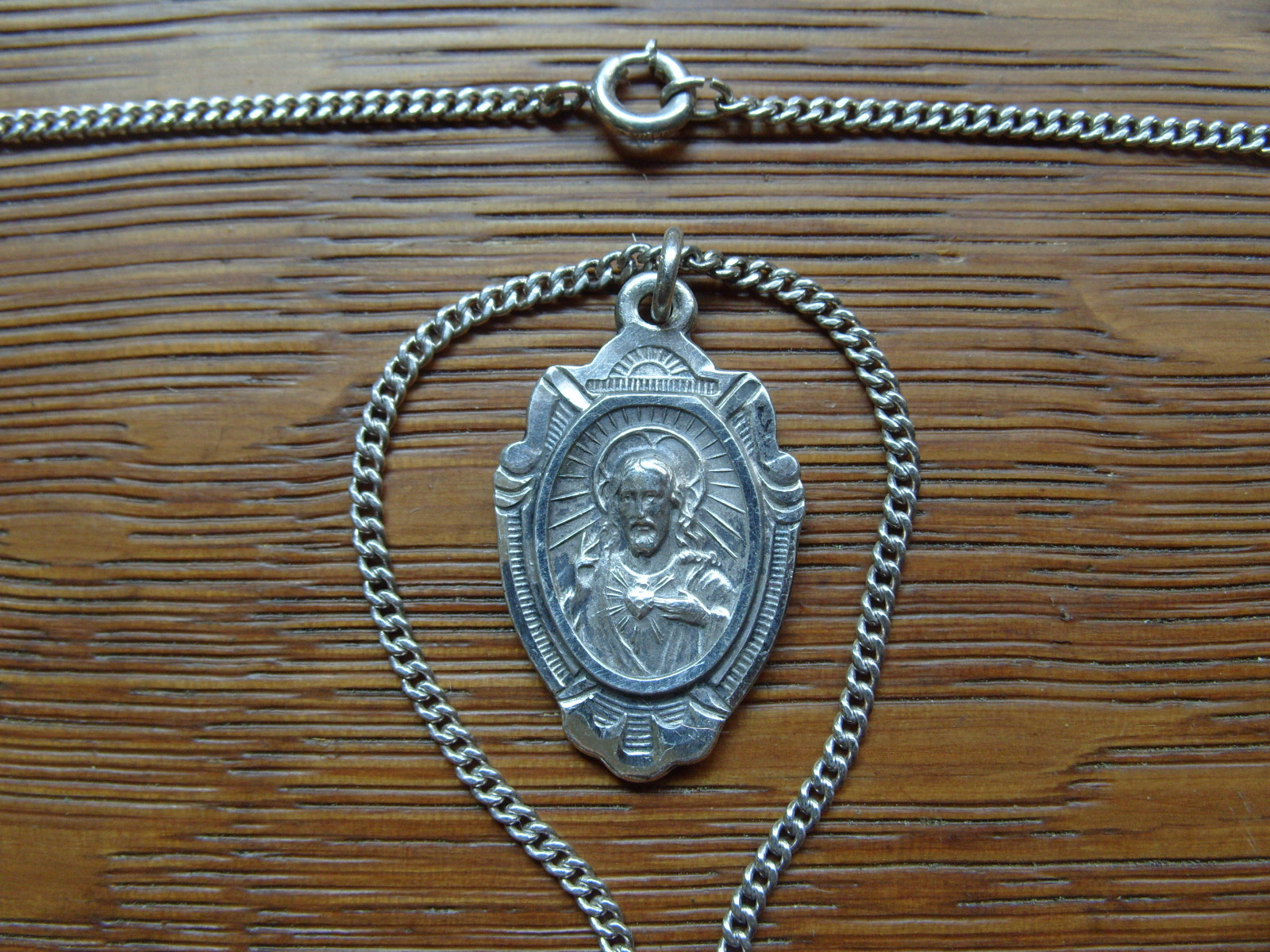 Vintage HMH Sacred Heart Jesus Mother Mary Sterling Silver Pendant 18 in Chain