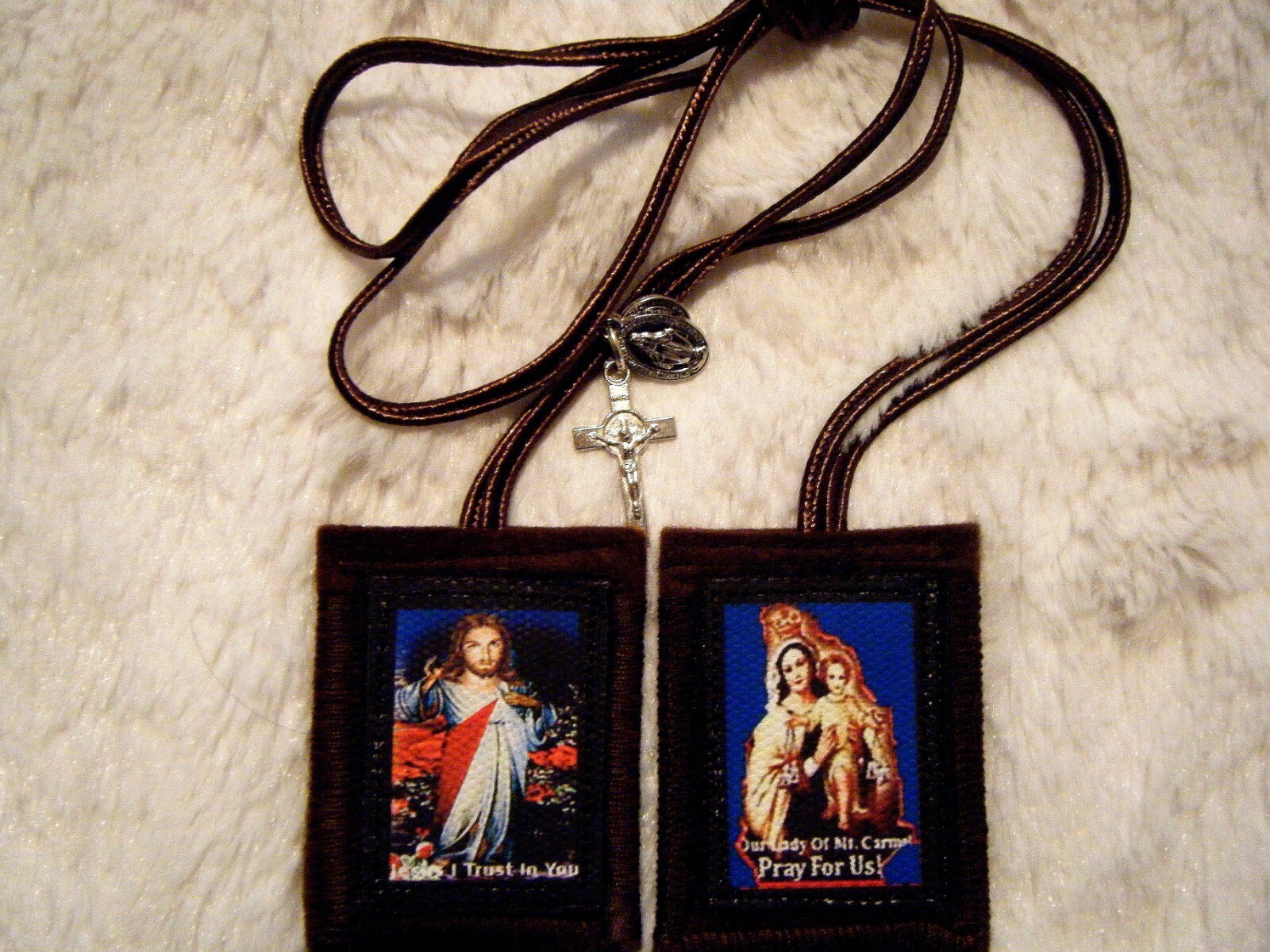 Jesus I Trust You Brown Scapular 100% Wool Hand Made in USA