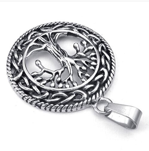 Mens Womens Celtic Tree of Life Stainless Steel Pendant Necklace Silver 24