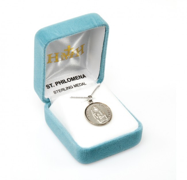 St. Philomena Sterling Silver Round 0.9″ Medal, Gift Box, 18″ Chain, US Made