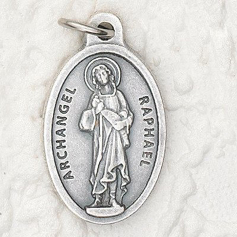 Silver Tone Saint Raphael the Archangel Medal, 1 Inch