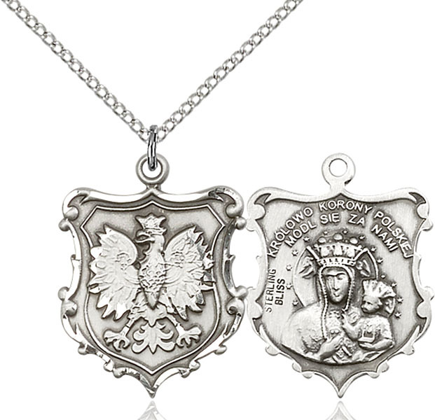 925 Sterling Silver Our Lady Czestochowa Virgin Mary Medal Necklace Poland