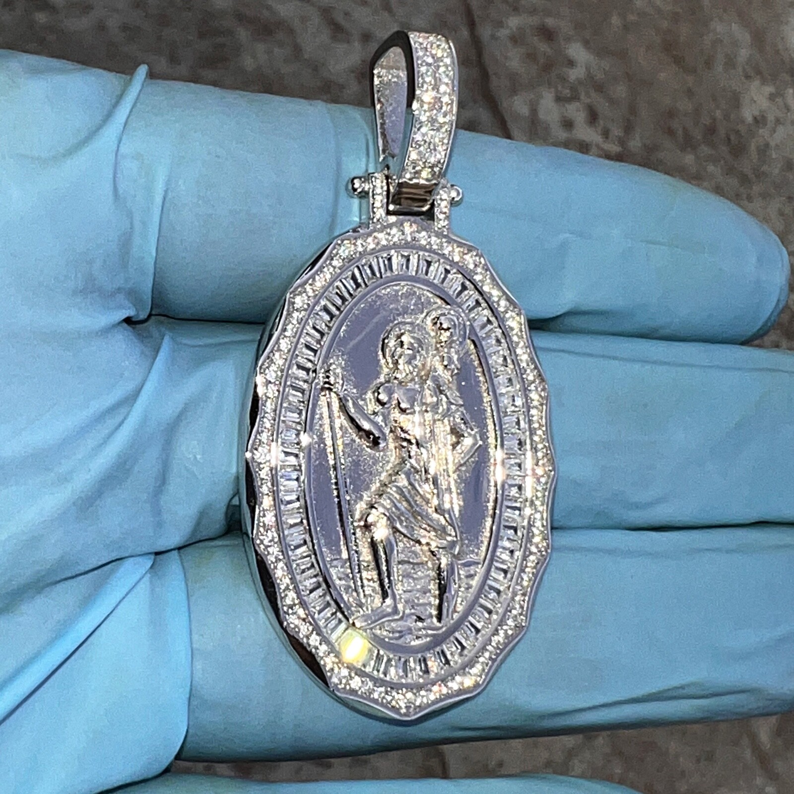 925 Sterling Silver St Saint Christopher Medal CZ San Cristobal Medalla Pendant
