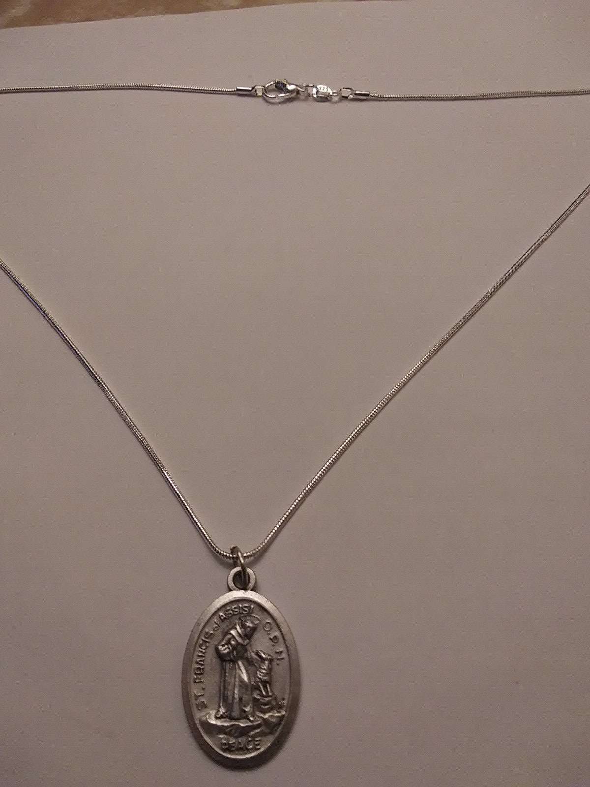 St Francis PEACE Prayer Medal Silver 925 sterling chain necklace + prayer card