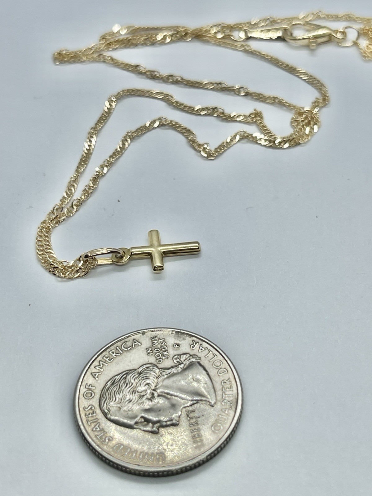 Vintage 9 Carat Gold Dainty Plain Cross Pendant Necklace on 18” Chain