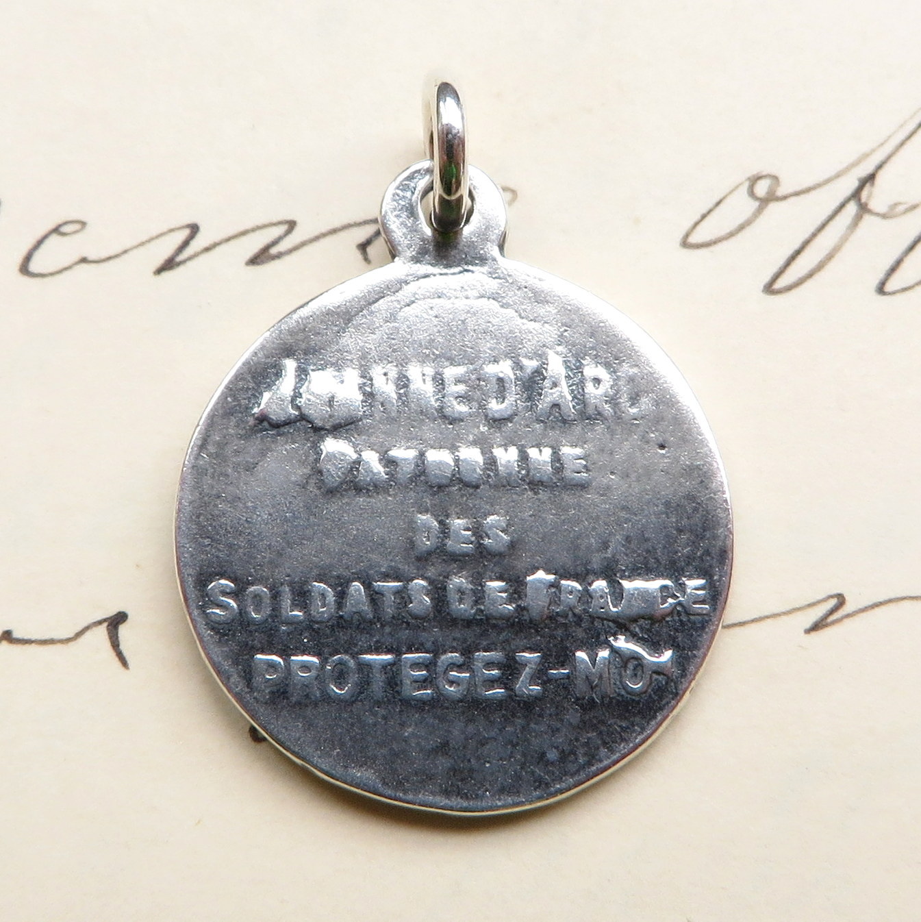 St Joan of Arc with Sword Medal – Sterling Silver Antique Replica