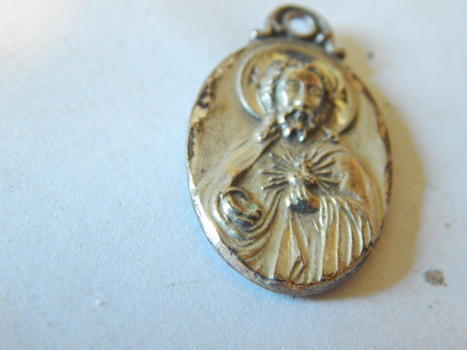 VTG 1950S ? CATHOLIC STERLING SILVER PENDANT CHARM METAL JESUS VIRGIN MOTHER