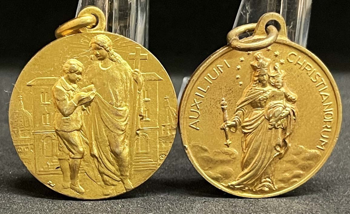 Italy lot x2 vintage Mary Help of Christians, Award Religion, Jesus & child