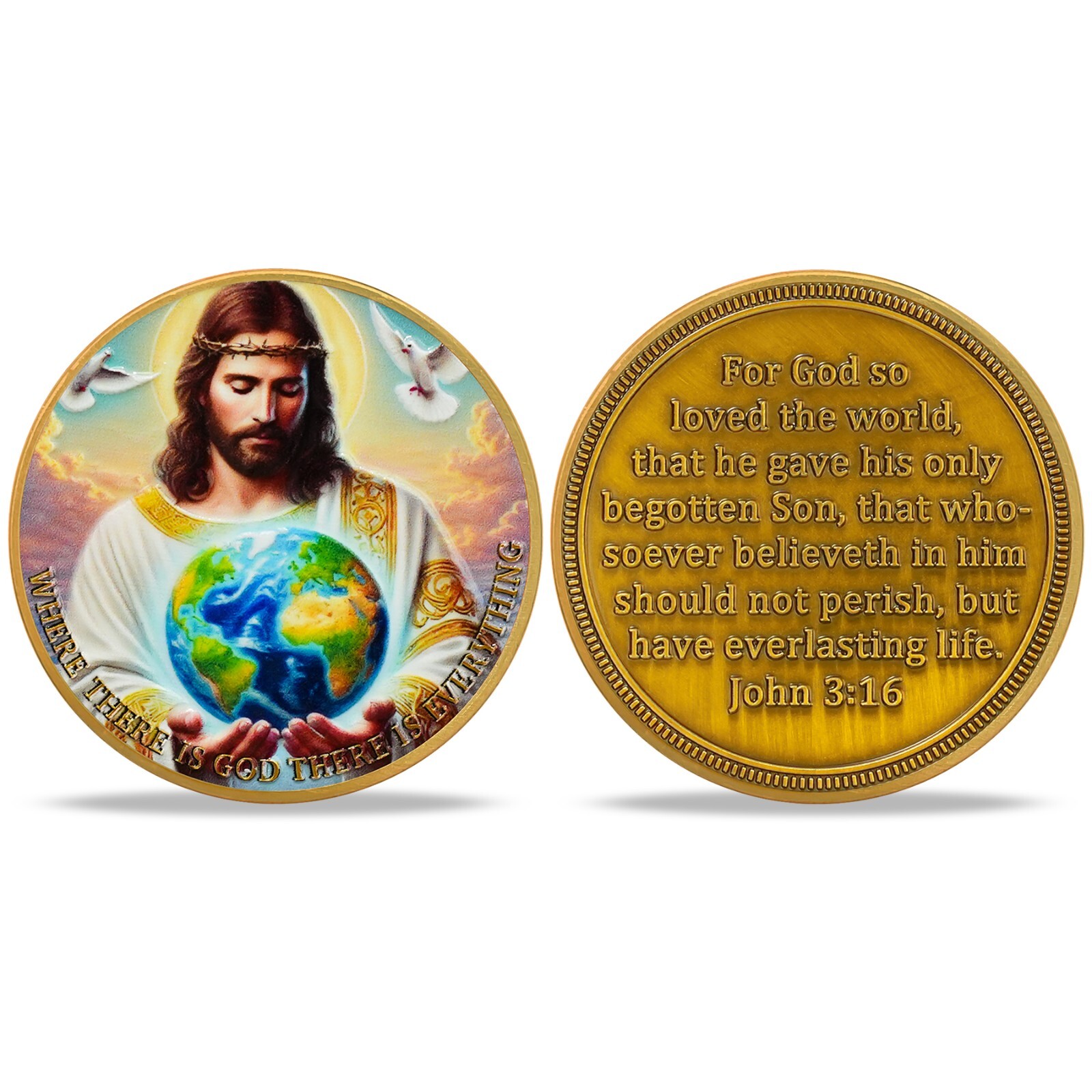 5pc Christian Coin Jesus’s Protection John 3:16 Bible Verse Religious Faith Gift