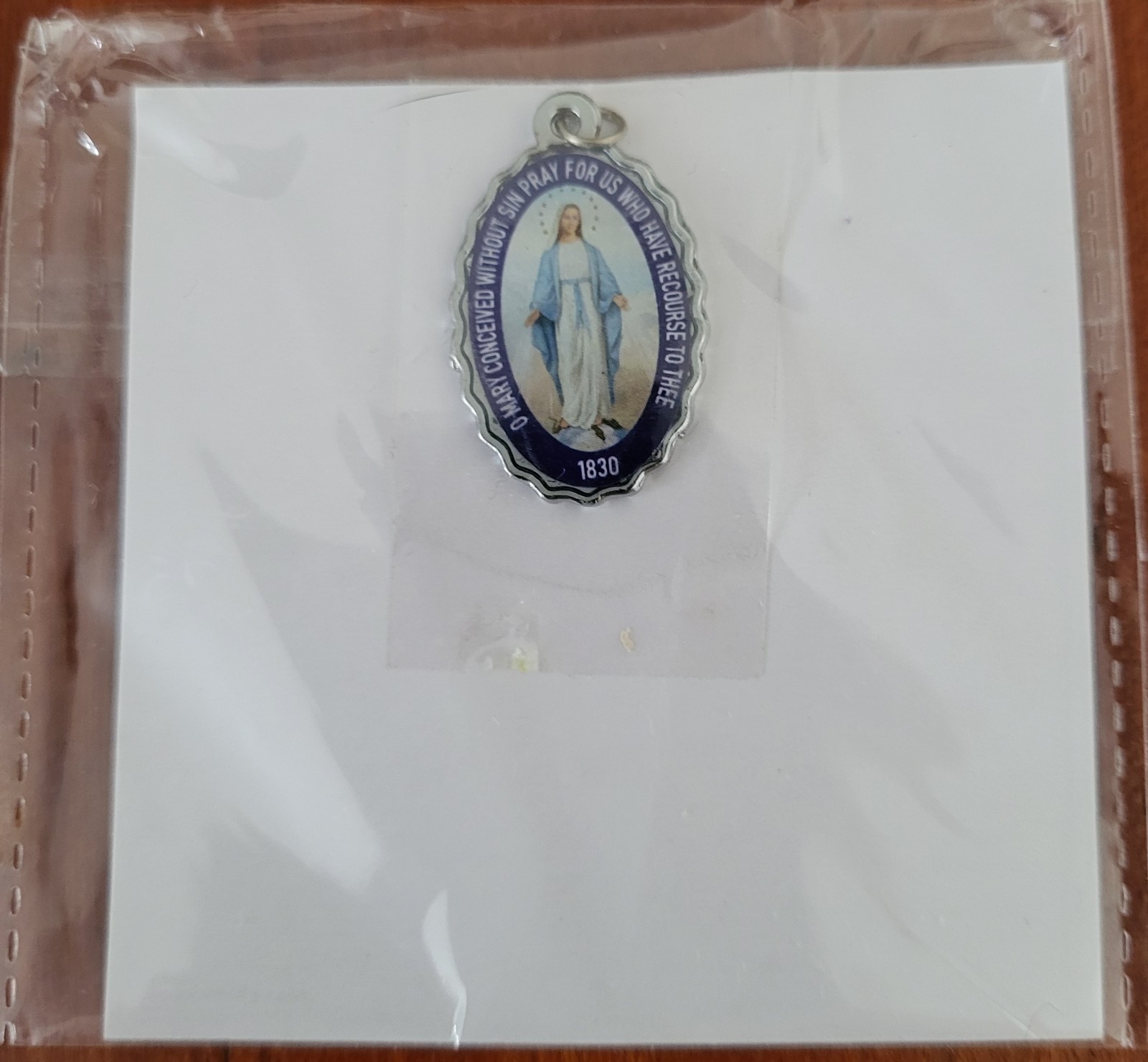Blessed Virgin Mary Miraculous Medal Blue 1″ Aluminum Scalloped Edge Religious
