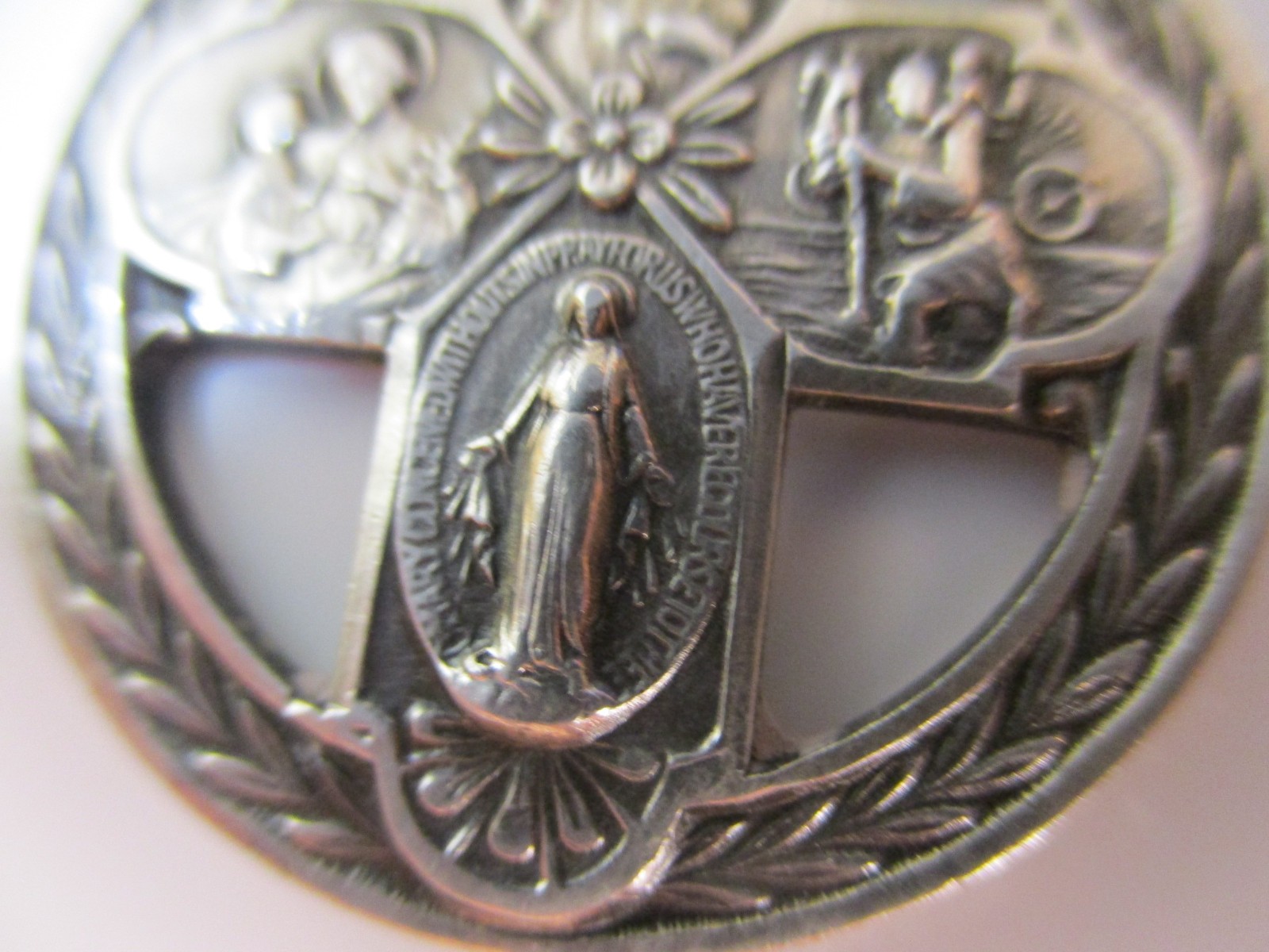 Old Sterling Medal Jesus/Mary/Joseph Pendant I am Catholic Please Call A Priest