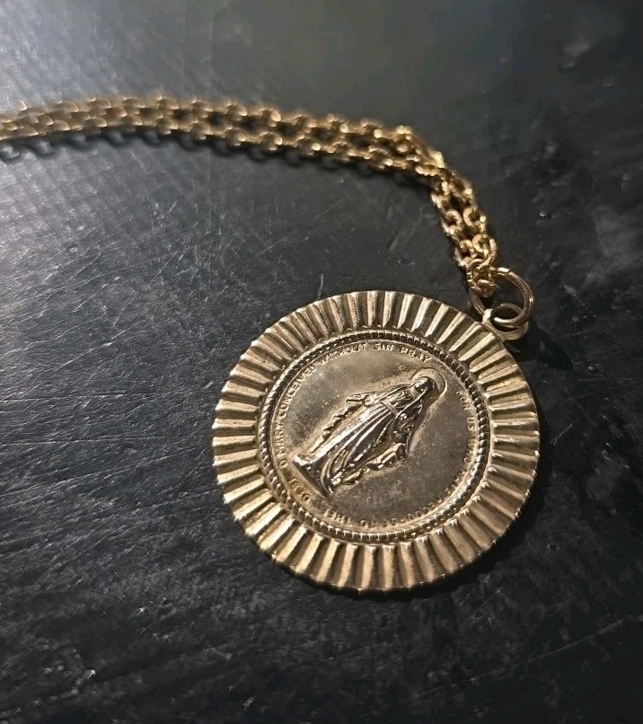 Blessed Virgin Mary Gold Toned Medallion Pendant