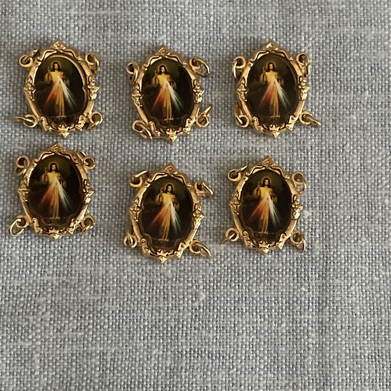Divine Mercy Jesus Medal Bracelet Connector | Gold Tone | Bracelet Making Parts