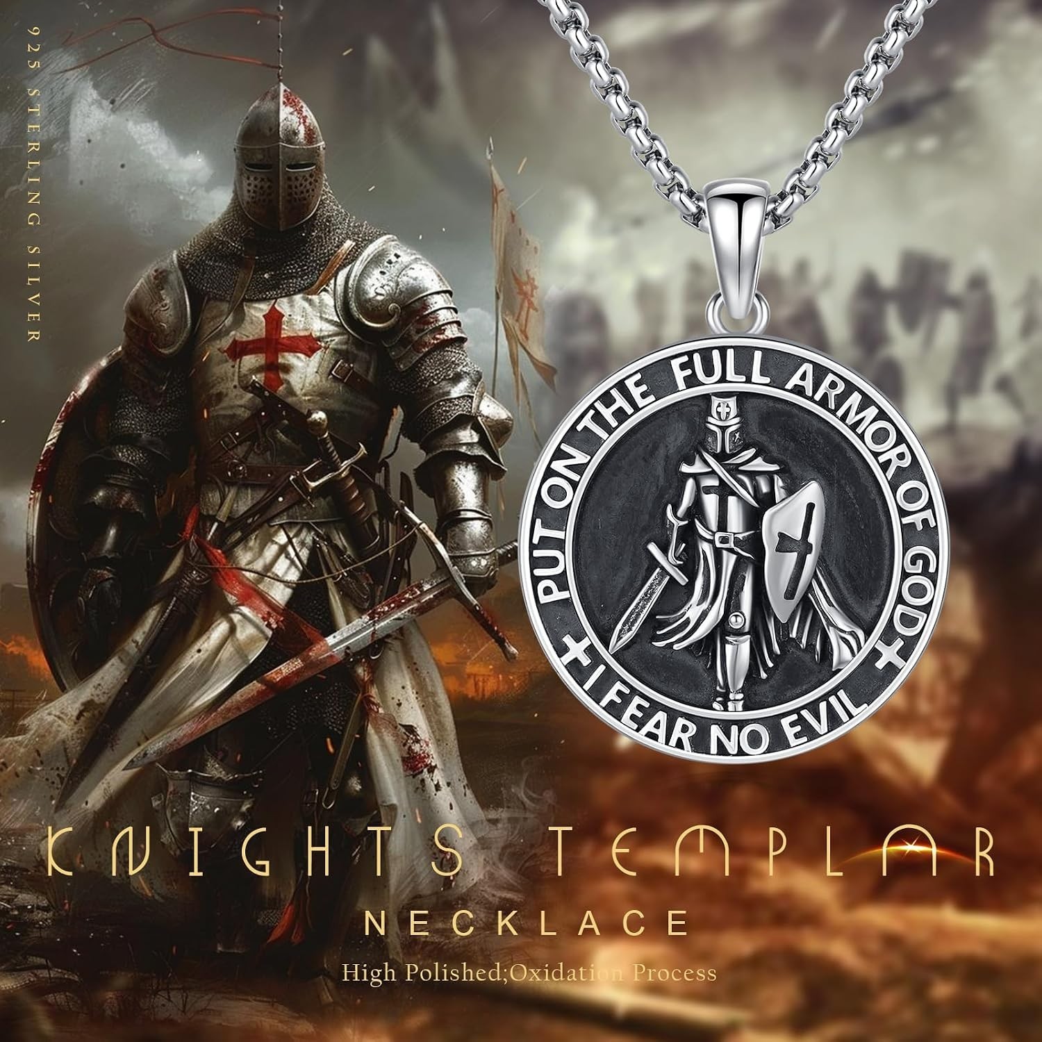 Sterling Silver Templar Knight Necklace | Religious Jewelry