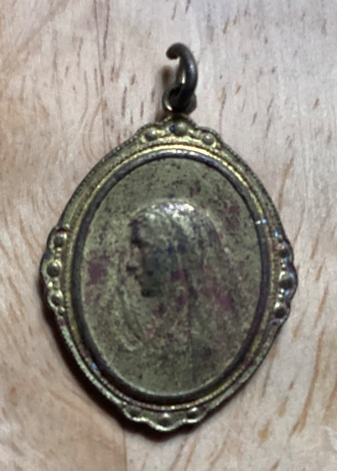 Vintage Religious Medal Pendant Gold in Color 1 inch by .5 inch